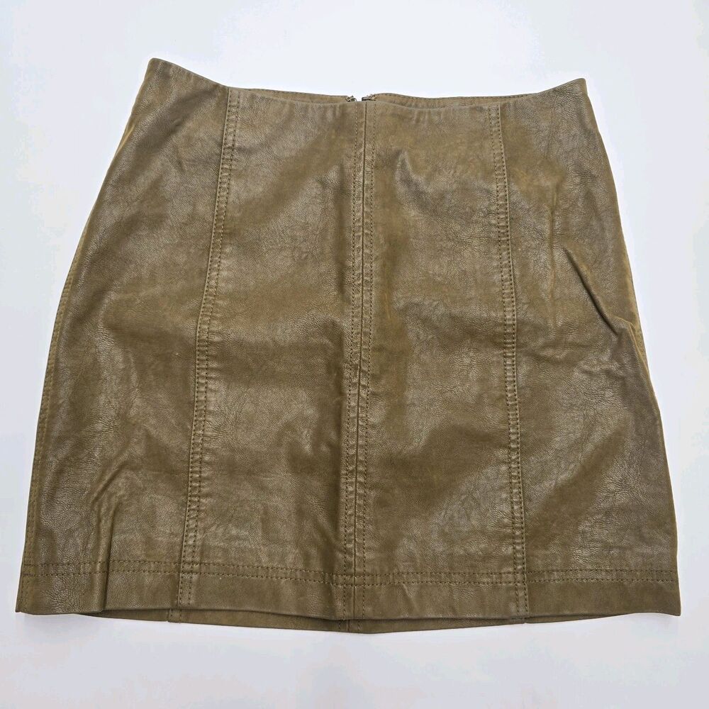 Free People Brown Faux Leather Mini Skirt Size 2 Distressed Western Boho Rodeo